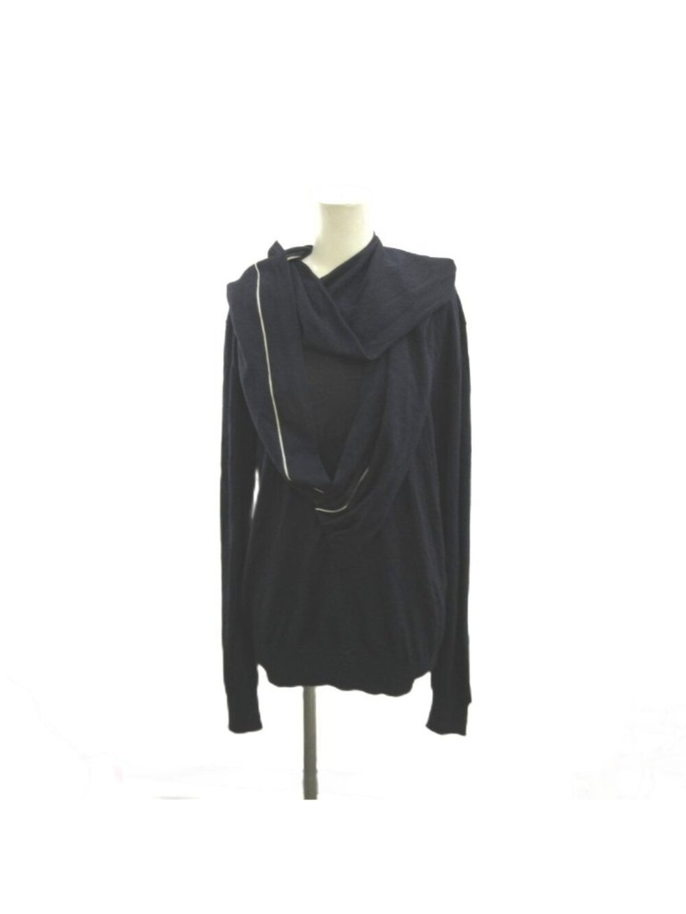 Balenciaga Scarf Knit Sweater Pullover Deformed Wool Silk Blend S Navy Top YU